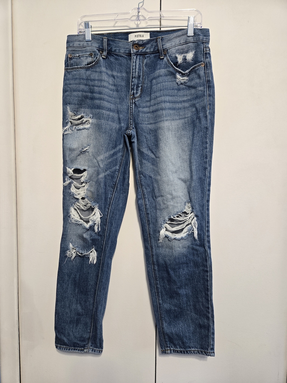 Pistola Distressed Boyfriend Jeans 28 Medium Wash Ripped Relaxed Denim